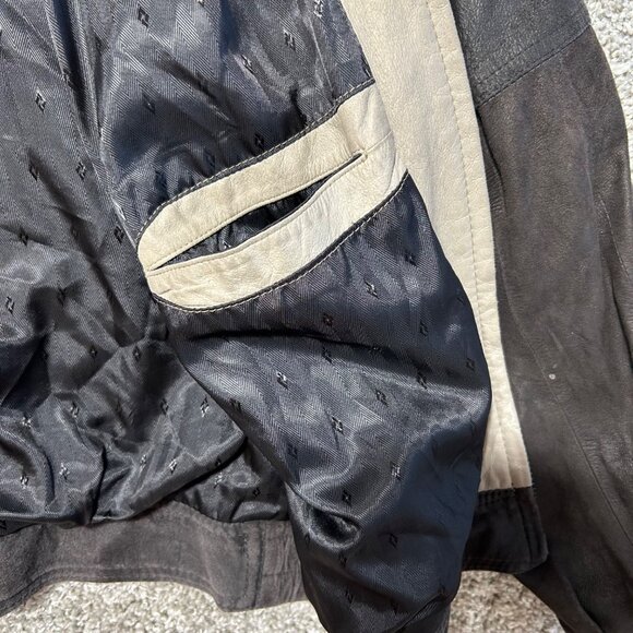 Remy Mens Black Leather Jacket Size 44 USA Made Zip Front Pockets & Elastic Wais - Picture 10 of 13